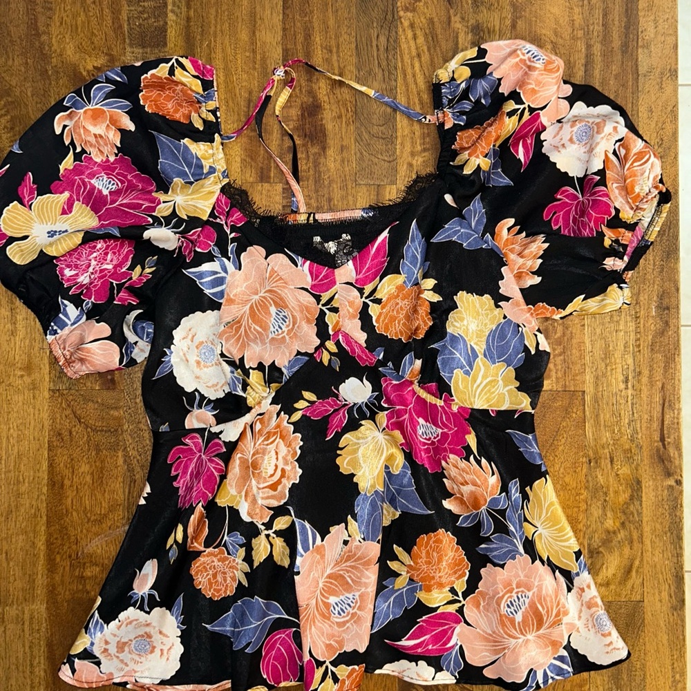 Maurices Pink and Orange Ruffled Peplum Blouse